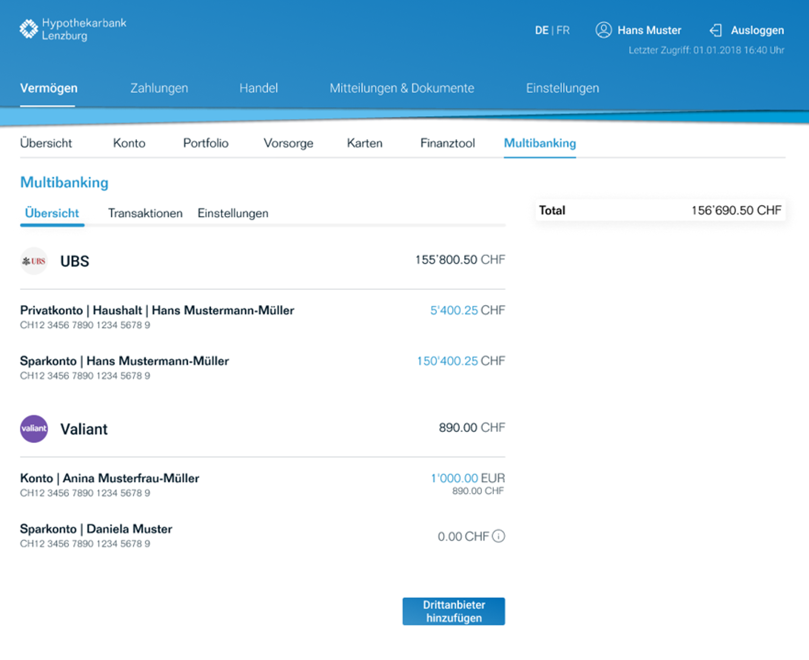 Multibanking Drittanbieter Ansicht