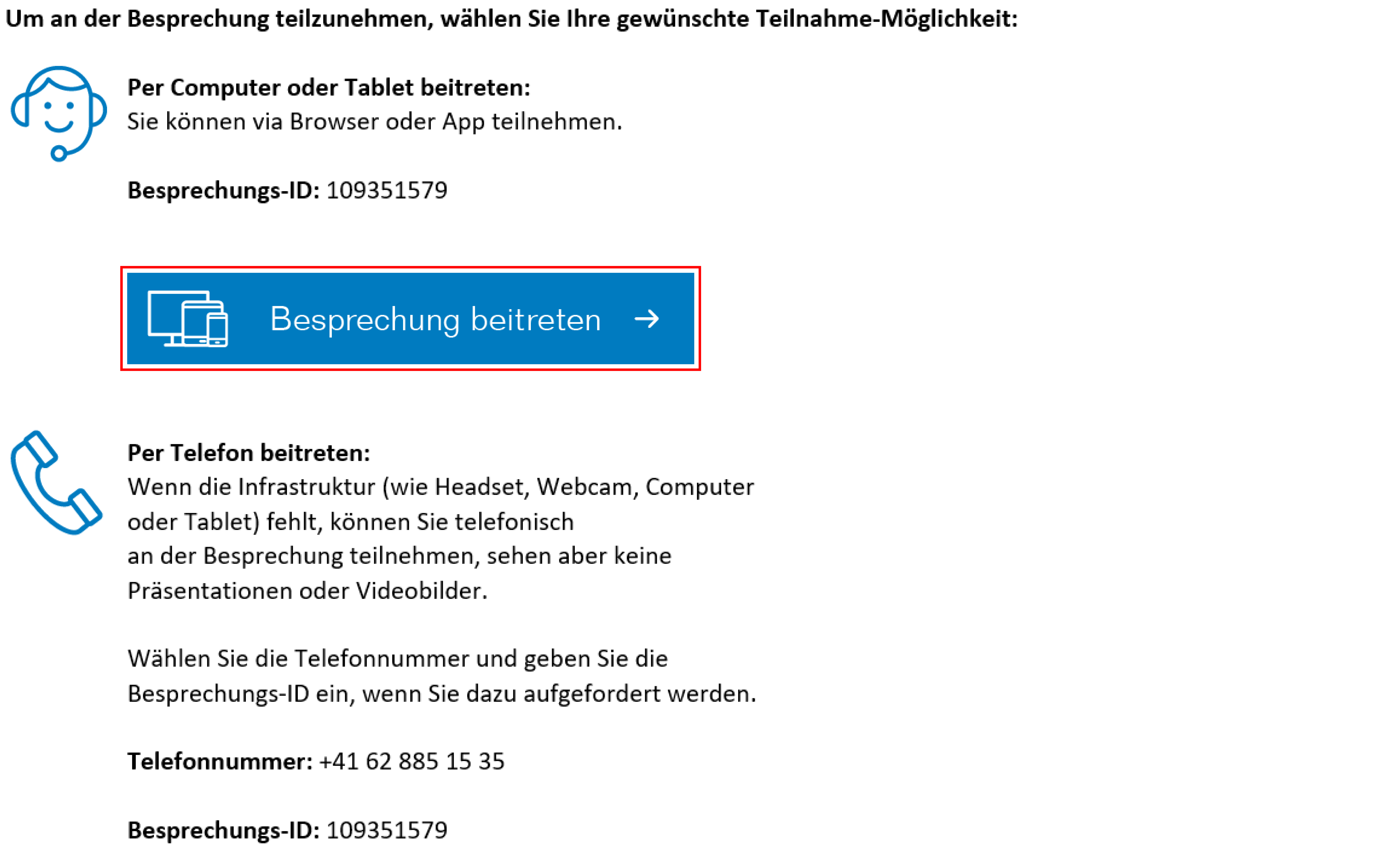 Besprechung Beitreten
